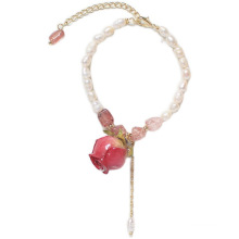 Shangjie OEM joyas Fashion Vintage Girls Bracelet Freshwater Pearl Bracelet Jewelry PreservedFresh Flower Charms Rose Bracelet